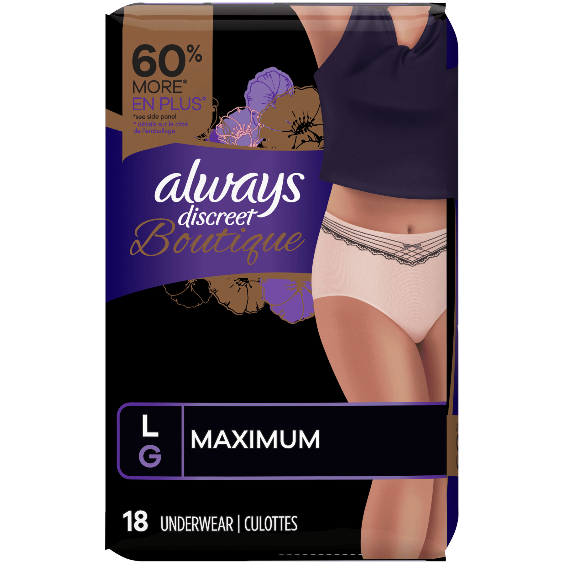 Always Discreet Boutique Max Incontinence Underwear, Large, 18 ct